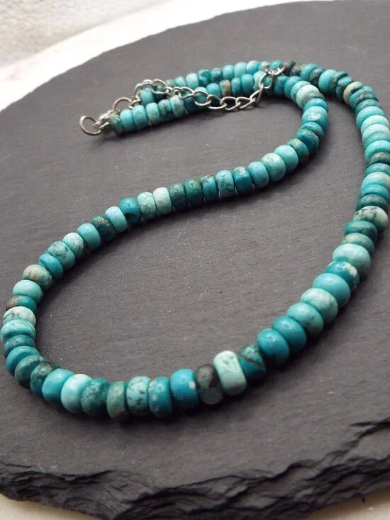 TURQUOISE HEISHI BEAD 18" LONG NECKLACE K - Picture 3 of 3